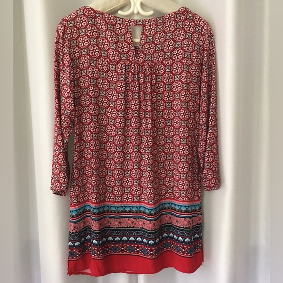 Northern Reflections Red Border Print Tunic Boho Size Medium - Picture 3 of 10